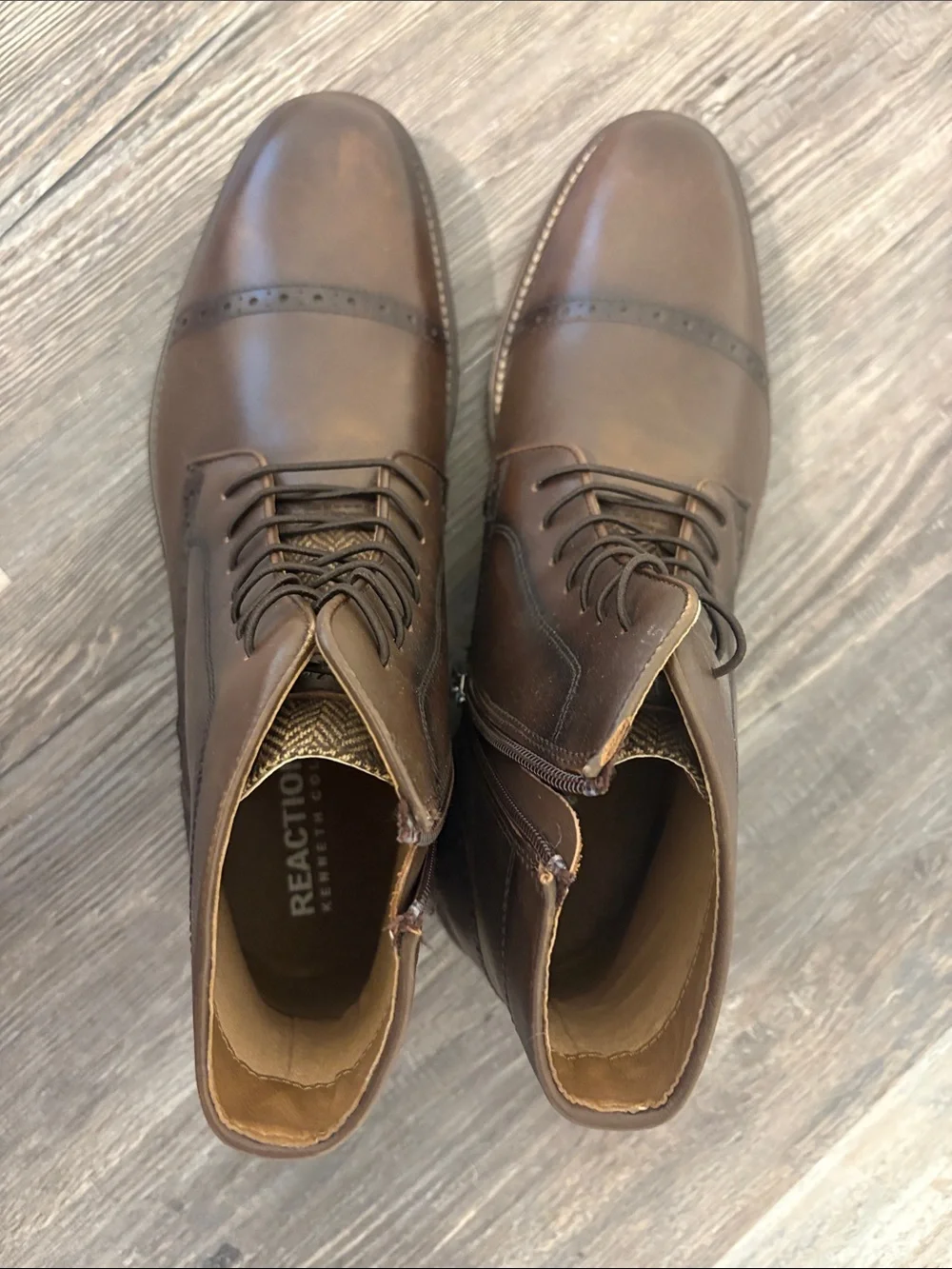 Kenneth Cole Men's Brown Leather Cap-Toe Dress Boots (Brand New)